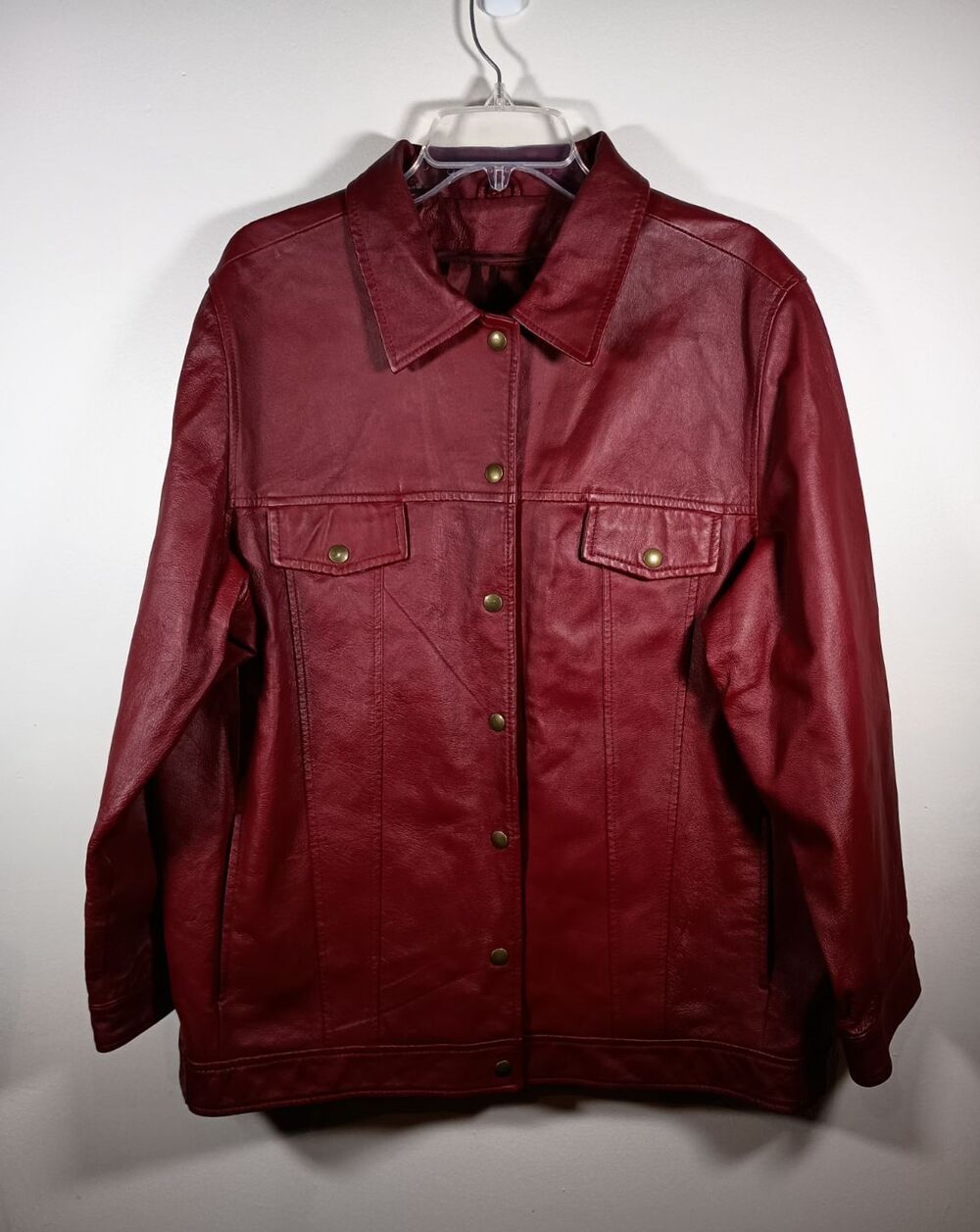 Terry Lewis Classic Luxuries Womens Red Leather Snap Button Jacket Size Large